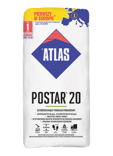 Atlas Postar 20 25kg - szybkoschnący podkład cementowy (10-80mm)