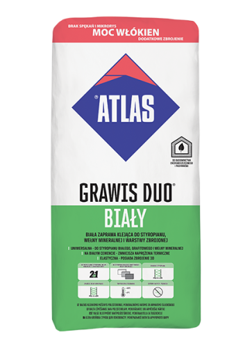 ATLAS GRAWIS DUO BIAŁY 25 kg do styropianu i wełny mineralnej