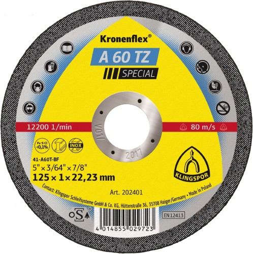 Tarcza do stali inox 125/1,0mm Kronenflex A60 TZ SPECIAL KLINGSPOR