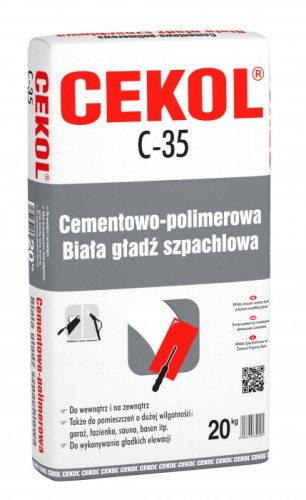 Cekol C-35 20kg - zewnętrzna cementowa biała gładź szpachlowa
